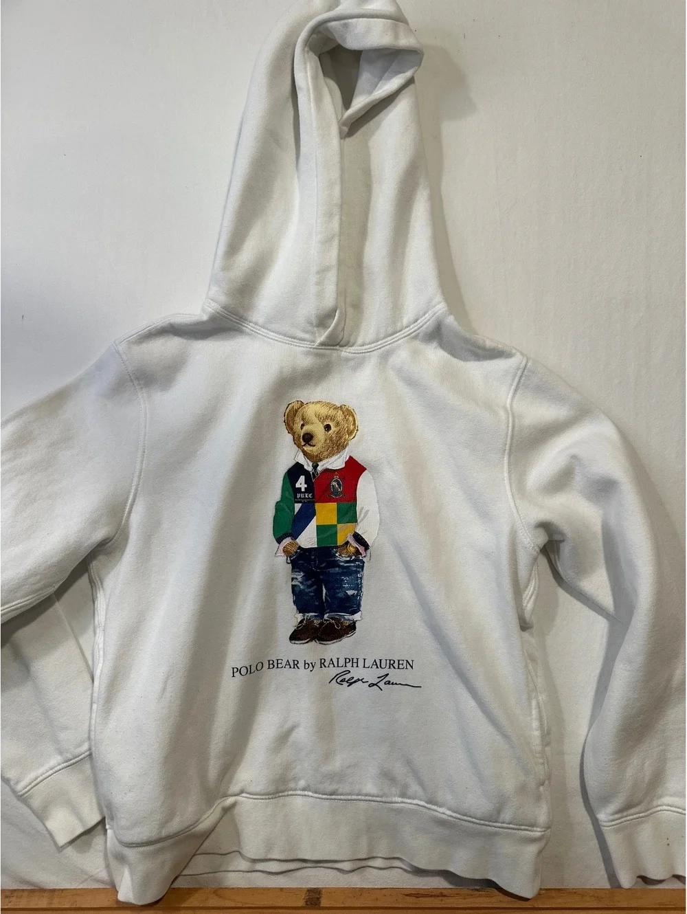 Polo Ralph Lauren Polo Bear Hoodie Girls L 14-16 White Pullover Sweatshirt